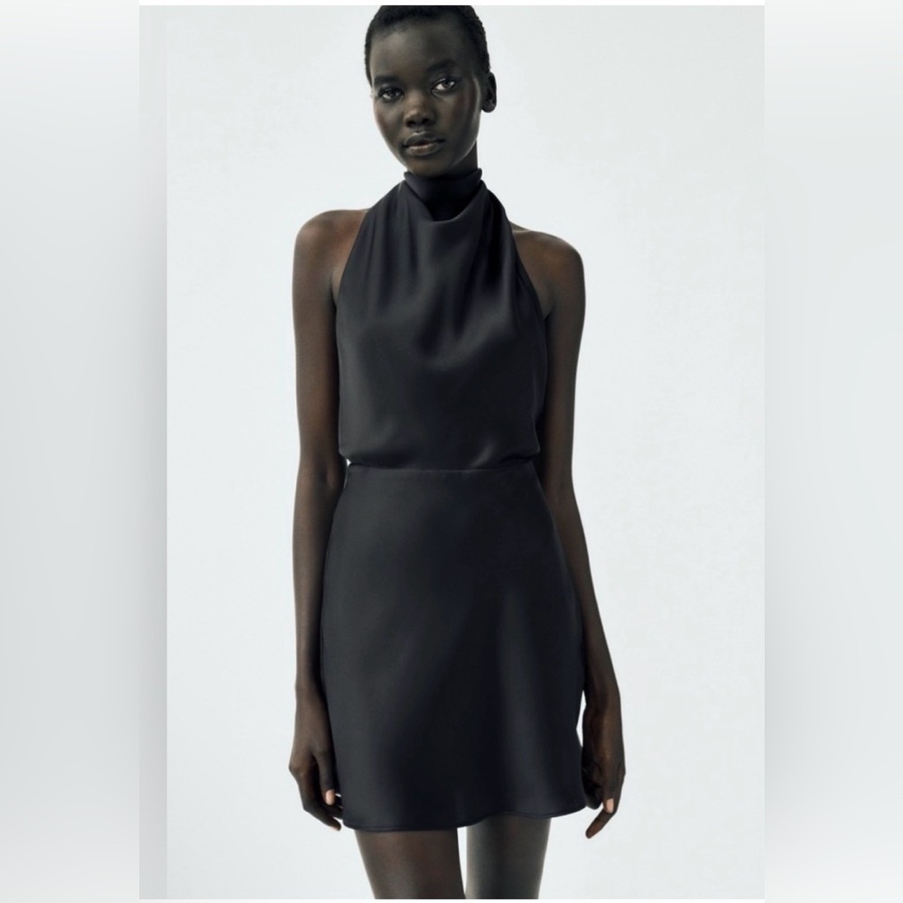 Zara Black Open Back Satin Mini Dress